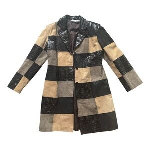 Newport News Leather Multicolor Patchwork Trench Coat